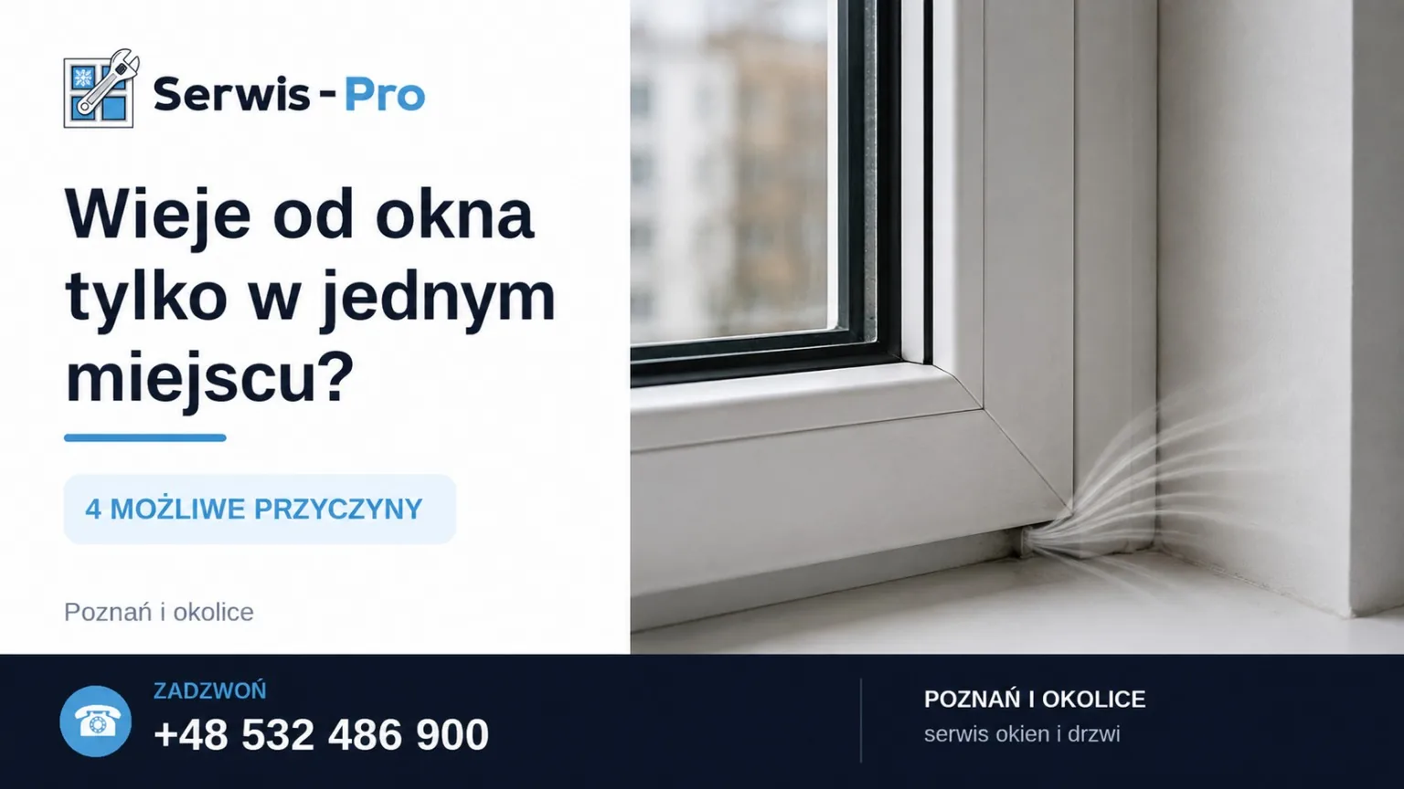 Okno z widocznym lokalnym przewiewem przy dolnym narożniku